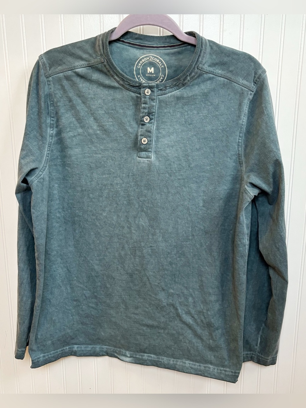 Carbon2Cobalt Men’s Size Medium Blue/Gray Henley Shirt Long Sleeve 100% Cotton
